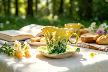 Handmade Ceramic Coffee Cup and Saucer Set