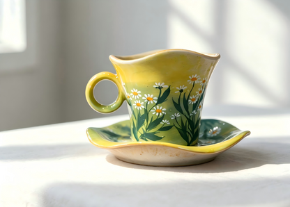 Handmade Ceramic Coffee Cup and Saucer Set