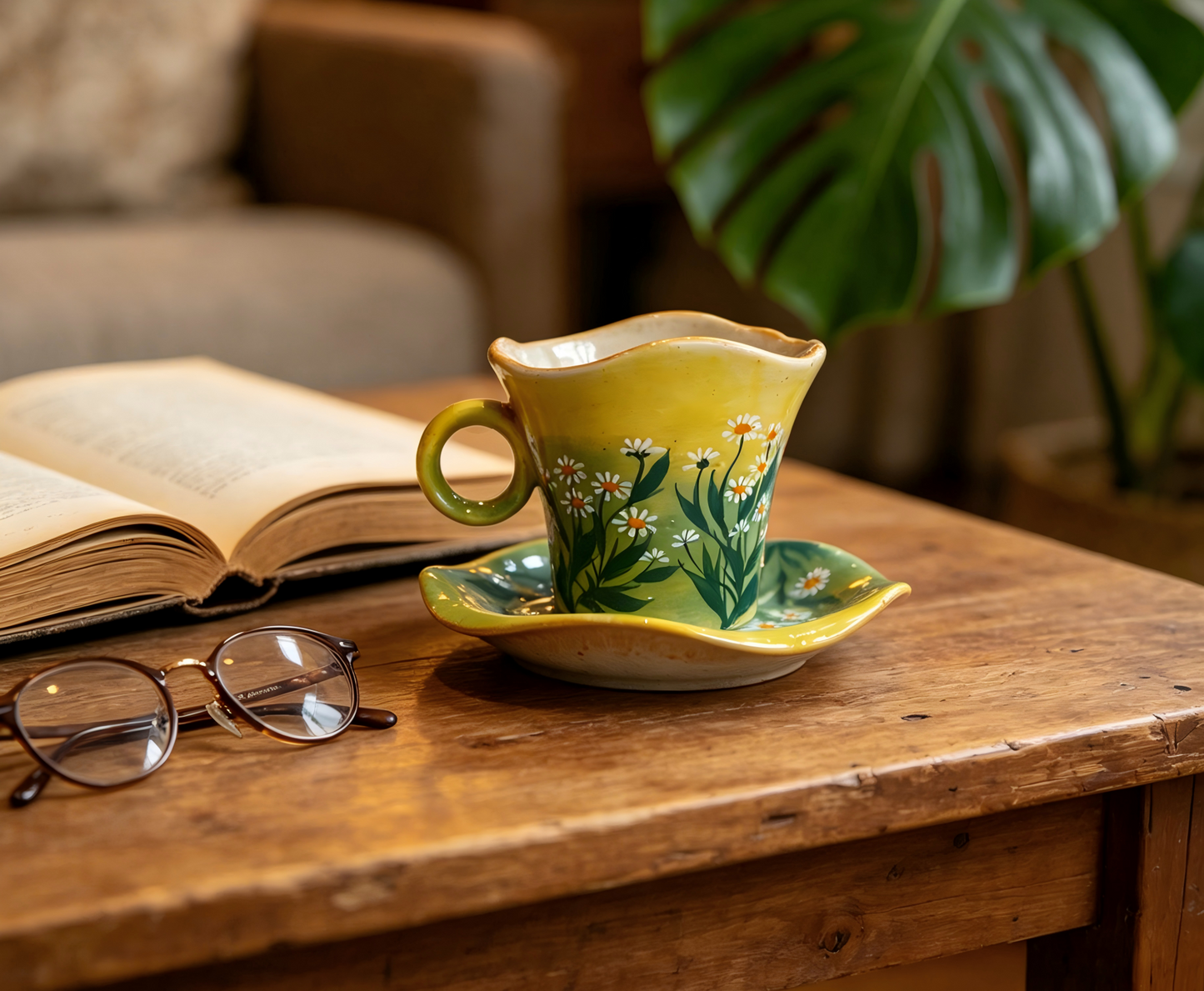 Handmade Ceramic Coffee Cup and Saucer Set