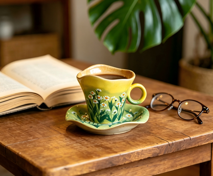 Handmade Ceramic Coffee Cup and Saucer Set