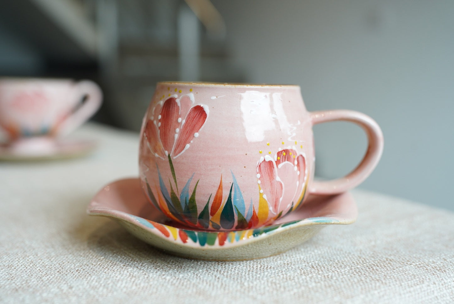 Handmade+Painted Tea/coffee Cup & Saucer