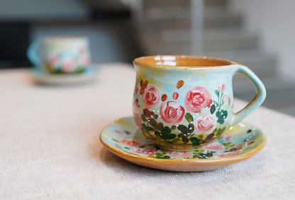 Handmade+Painted Tea/coffee Cup & Saucer