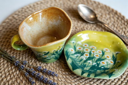 Handmade Ceramic Coffee Cup and Saucer Set